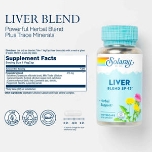 SOLARAY Liver Blend SP-13 - Traditional Herbal Support with Milk Thistle Extract, Dandelion Root, Burdock, Kelp, Peppermint and Trace Minerals - 60-Day Guarantee, 100 Servings, 100 VegCaps