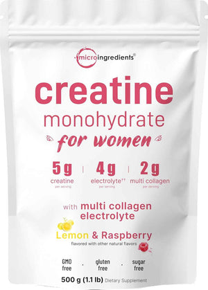 Micro Ingredients Creatine + Electrolytes + Multi Collagen for Women - 5,000mg Micronized Creatine Monohydrate Powder Complex - Creatine Hydration Drink Mix - Lemon Raspberry - Sugar-Free, Non-GMO
