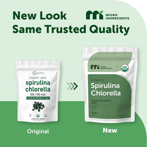 Micro Ingredients Organic Spirulina Chlorella Mini Tablets, 2,500 Tablets (8 Month Supply) - 50/50 Algae Blend - No Fillers, Non-GMO