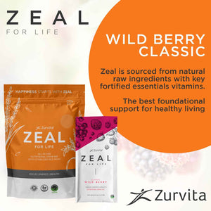 Zurvita - Zeal for Life Wellness Drink Mix - Wild Berry (Classic) Flavor - Gluten-Free, Vegan, with Vitamins and Minerals - 10 Single Packets