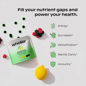 wholier Daily Supergreens Gummies, Greens Supplement with Prebiotics, Fiber, Adaptogens, Vegan Multivitamin, 9 Essential Vitamins + Minerals, 1g Sugar, 2 Gummy Serving (60 Gummies, 30 Day Supply) wholier buy supplements Au