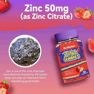 Zinc Gummies, Zinc 50mg, Zinc Citrate, with Vitamin C, Vitamin D3, 60 Count - Zinc Gummies, Zinc 50mg, Zinc Citrate, with Vitamin C, Vitamin D3, Strawberry Flavor Gummies, 60 Count