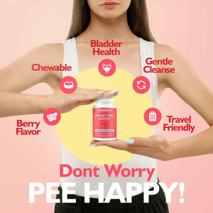 Happee Urinary Tract Health Supplement for Women & Men, Fast-Acting UTI Relief and Prevention, 500mg D-Mannose & Antioxidants, Supports Kidney and Bladder Health, Berry Flavor, 60 Chewables