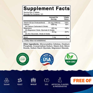 Vitamatic Calcium Magnesium Zinc D3 Boron | 365 Coated Tablets Supplement | Calcium 1200 mg, Magnesium 420mg, Zinc 25mg, Vitamin D3 1000 IU, Boron 1 mg | Non-GMO | Gluten Free | Made in USA