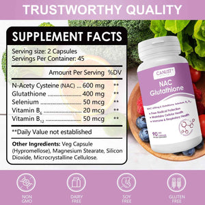 CANLIST NAC Supplement (N-Acetyl Cysteine) 600mg with Glutathione 400mg, Enhanced Absorption for Liver Health, Antioxidant Support & Detox, Non-GMO, Gluten Free, 90 Veggie Capsules