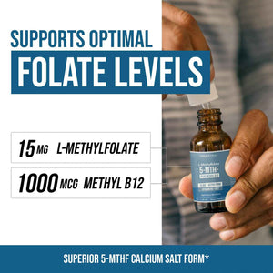 L Methyl Folate 15mg Plus Methyl B12 Cofactor - Organic Berry Flavor, High Potency Liquid Sublingual Active 5-MTHF Form - Supports Mood, Methylation
