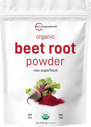 Micro Ingredients Organic Beet Root Powder, 4lb (64 oz) - Nitric Oxide Supplement, Water Soluble, Highly Concentrated Raw Beet Supplement, Superfood Drink Mix, Non-GMO, Plant Based