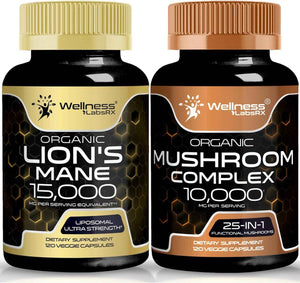 WELLNESS LABSRX Lions Mane Supplement Capsules and Mushroom Capsules - Bundle