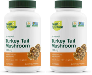 Fresh Nutrition Organic Turkey Tail Mushroom Extract Supplement - High in Beta Glucans - Non-GMO, Vegan Friendly, Gluten-Free - 90 Capsules