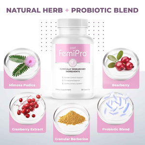 Femipro Bladder Control Supplements for Women & Men, Natural Herb & Probiotic Blend, Supports Urinary Tract Health & Microbiome Balance - Made in USA Non-GMO, 30 Capsules, 1 Month Supply