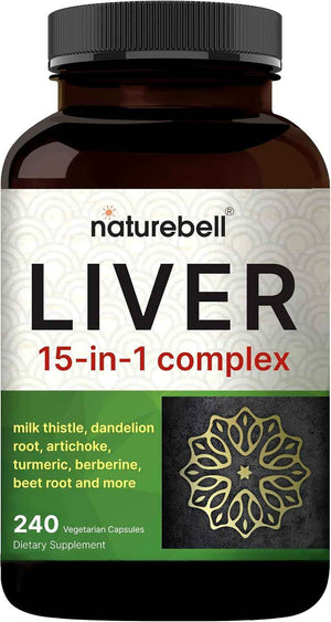 Liver 15-in-1 Complex, 240 Veggie Capsules - Herbal & Mineral Blend - Milk Thistle, Dandelion Root, Artichoke, Black Currant Oil, Turmeric, Chicory, Zinc, Choline, & More - Non-GMO