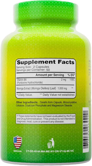 ALFA VITAMINS Moringa with Vitamin B6 Nutrient-Rich Superfood Supplement with Antioxidants & Essential B Vitamins - 100 Capsules (2-Pack)
