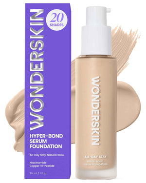 Wonderskin Hyper Bond All-Day Stay Serum Foundation – Waterproof, Transfer-Proof, 24HR Longwear Face Makeup with Niacinamide & Hyaluronic Acid – Lightweight, Natural Finish (Echo)