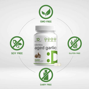 Odorless Aged Garlic, 500 Softgels - Enhanced with MCT Oil - Fresh Allium Sativum Bulb Source - 2-Years Aged Garlic Extract - Non-GMO, cGMP Manufactured