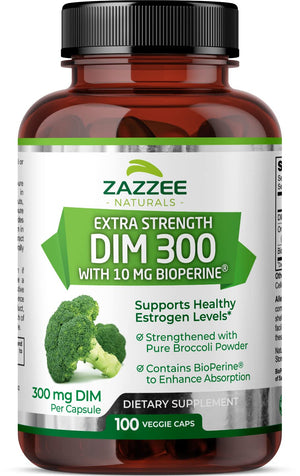 Zazzee Extra Strength DIM 300, 10 mg BioPerine and 300 mg DIM per Capsule, 100 Vegan