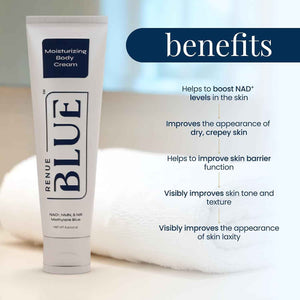 Renue Blue Methylene Blue Moisturizing Body Cream - Liposomal NAD+ Complex with Antioxidants, Peptides, and Botanical Extracts for Hydrated, Healthier‑Looking Skin
