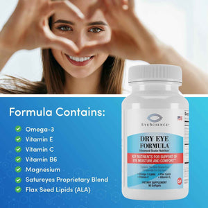EyeScience Dry Eye Formula Omega-3 Dry Eye Supplement, 900mg - Eye Vitamins for Dry Eyes, Supports Eye Hydration, Tear Function & Daily Eye Comfort, EPA DHA Softgels for Adults