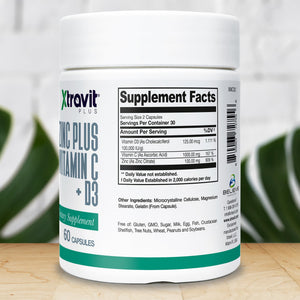 Xtravit Zinc Plus Vitamin C + D3 Supplement – Natural Immune Defense Supplements for Men & Women - May Support Skin, Energy, Bones, & Overall Wellness - Non-GMO, Gluten-Free, No Fillers, 60 Capsules Xtravit buy supplements Au