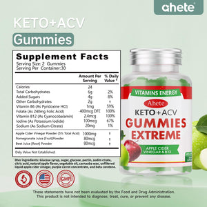 Ahete Keto Apple Cider Vinegar Gummies with Vitamin B6, B12, Folate & Beet Root, Keto ACV Gummies Supports Daily Wellness & Metabolism, Natural Apple Flavor, 60 Gummies (30 Day Supply) AheteBuy Supplements Australia