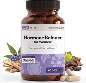 Hormone Balance for Women - Natural Mood Supplement - PMS Relief and Menopause Support - Featuring Clinically Studied KSM-66 Ashwagandha (90 Capsules)