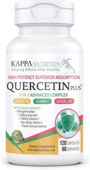 QUERCETIN PLUS, Quercetin 1,000mg, Bromelain 500mg and Vitamin C 1,000mg, (120 Capsules), 3 in 1 from Bioflavonoids, Supports Immune, Cardiovascular & Respiratory Health, Seasonal Allergy Relief.