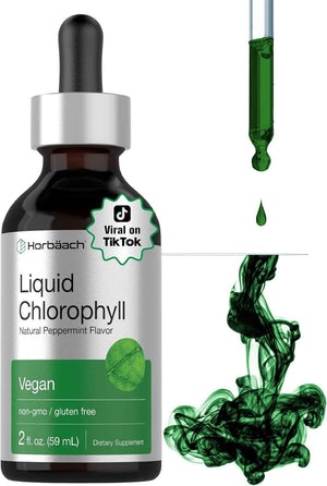 Horbäach Liquid Chlorophyll Drops - 2 fl oz - Natural Peppermint Flavor - Vegan, Non-GMO & Gluten Free Formula