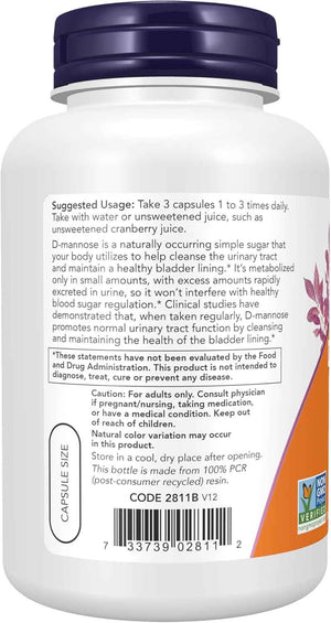NOW Foods Supplements, D-Mannose 500 mg, Non-GMO Project Verified, Healthy Urinary Tract*, 120 Veg Capsules
