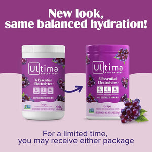 Ultima Replenisher Electrolyte Powder Drink Mix Bundle - Sugar Free - Grape, 90 Serving Canister and 20 Stickpacks - 6 Electrolytes and Minerals - Keto Friendly, Vegan, Non-GMO
