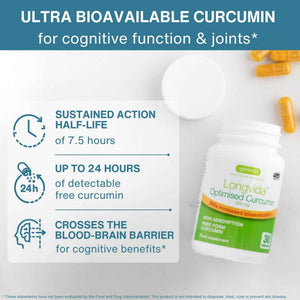 Igennus Longvida Curcumin 500mg - High Absorption ‘Free’ Curcumin, 65x Higher Plasma Levels, Sustained Release (7hr Half-Life), Brain & Cognitive Support, Vegan, 30 Capsules