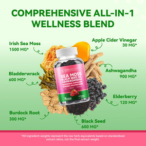 Inner Brightness Sea Moss 4000mg Gummies with Ashwagandha, Elderberry, Apple Cider Vinegar, Bladderwrack, Burdock Root – Immune Support – Mixed Berry Flavor – 60 Count Inner BrightnessBuy Supplements Australia