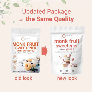 Monk Fruit Sweetener with Erythritol Granules, 4 Pounds, No After Taste, 1:1 White Sugar Substitute, Keto Diet Friendly, Zero Calorie, Natural Sweetener for Drinks, Coffee, Tea, Cookies, No-GMO, Vegan