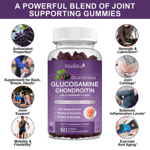 Mulittea Glucosamine Chondroitin Gummies - Extra Strength Joint Support Supplement with MSM & Elderberry for Natural Joint, Antioxidant Immune Support for Adults, Men & Women-(2 Pack) MulitteaBuy Supplements Australia