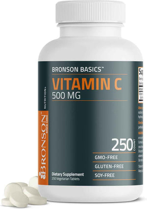 Bronson Vitamin C 500 mg Immune & Antioxidant Support, Non-GMO, 250 Tablets - Daily Vitamin C Replenishment, Vegetarian Formula, Gluten-Free & Soy-Free