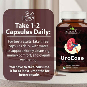VEDIKROOTS UroEase - Ayurvedic Herbal Supplement for Kidney Health & Uric Acid Levels - Supports Urinary Tract Health - 60 Veg Capsules