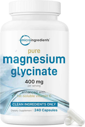 Micro Ingredients Pure Magnesium Glycinate 400mg Per Serving, 240 Capsules - Chelated Mineral Supplements with Elemental Form - Non-GMO, Filler Free