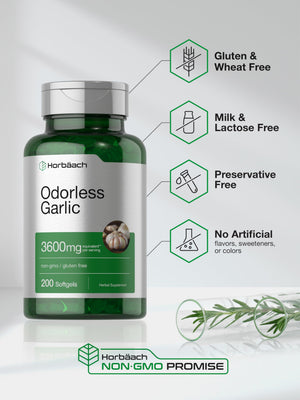 Horbäach Odorless Garlic Softgel Supplement - 200 Count - Ultra Potent Concentrated Herbal Extract - Non-GMO & Gluten Free