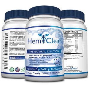 HemClear for Hemorrhoids - Vegan, 100% Natural Formula for Hemorrhoid Relief & Vascular Health - Maximum Strength 1 Bottle