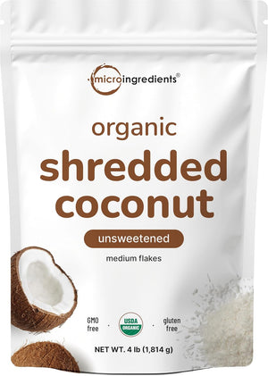 Organic Shredded Coconut Flakes, 4lbs - Raw Unsweetened Flavor, Medium Sized - Great for Baking, Smoothies, or Garnish - Non-GMO, Sugar Free, Keto Friendly