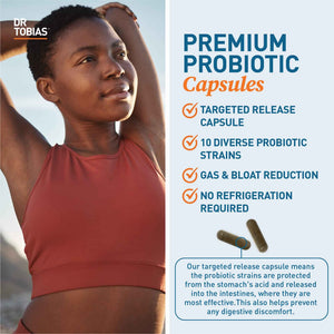 Dr. Tobias Probiotics 30 Billion, 10 Strains, 30 Billion CFU's, Targeted Release Probiotics for Women & Men, Supports Digestive Health, Shelf-Stable