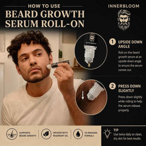 Innerbloom Minoxidil 5% Beard Growth Roll-On, Beard Growth Roller with Rosemary Oil Ultra Portable Mustache Growth