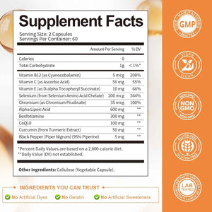 Alpha Lipoic Acid 600mg with Benfotiamine 300mg - ALA Supplement for Antioxidant, Nerve Health, Energy & Metabolism Support, Cell Energy, Neuropathy Supplement, Anti-Aging, Non-GMO, Gluten Free, Vegan