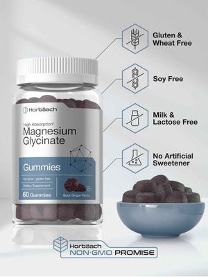 Horbäach Magnesium Glycinate Gummies | 60 Count | Sour Grape Flavor | High Absorption | Vegan, Non-GMO, Gluten Free HorbäachBuy Supplements Australia