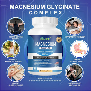 Magnesium Complex Supplement - 1000mg with 8 Magnesium Forms: Glycinate, Citrate, Malate, Taurate & Orotate - Supports Muscle Function, Bone Strength & Relaxation - Vegan, Non-GMO - 180 Capsules PJRYC buy supplements Au