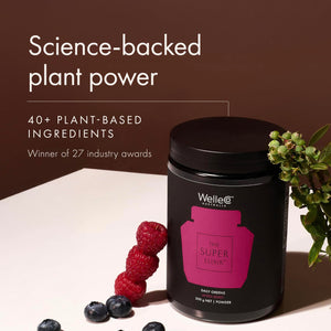 WelleCo The Super Elixir Daily Greens Powder, Probiotic Drink Mix with Whole Foods, Gluten Free, Vegan Gut Health Powder, Energy, Immunity, Healthy Skin, Hair & Nails (300g, Mixed Berry) WelleCoBuy Supplements Australia