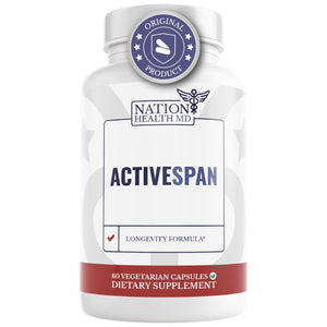 NATION HEALTH MD ActiveSpan - Longevity Supplement for Anti Aging - with Ashwagandha Extract, Astragalus, Cat's Claw, Ceylon Cinnamon, L-Lysine, L-Glutamine & More - 60 Capsules NATION HEALTH MDBuy Supplements Australia