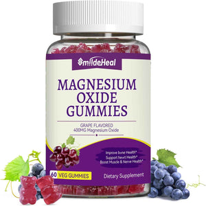Magnesium Oxide Gummies 400mg - Magnesium Gummies for Women & Adults - Chewable Magnesium Supplement for Nerve & Muscle Support* - Sugar-Free, Vegan - 60 Gummies
