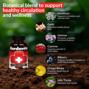 Kardovite Herbal Circulation Support Capsules 180s | Supports Circulatory Wellness with Hawthorn, Garlic, Ginkgo, Cayenne, Milk Thistle, Bilberry & Valerian | Supports Vitality & Daily Wellness KardoviteBuy Supplements Australia