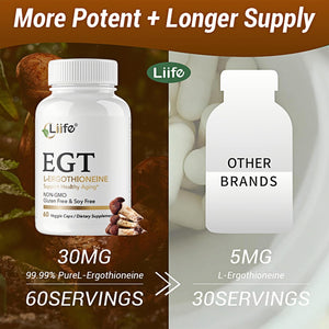 LIIFE L-Ergothioneine Supplement (EGT) 30mg,Compound Antioxidant Supplement (May Support Longevity and Healthy Aging) Promotes Skin Health,60 Capsules,Non-GMO, Gluten Free, Vegan Safe LIIFE buy supplements Au