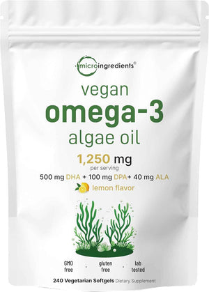 Micro Ingredients Multi Collagen Complex & Vegan Omega 3 Algae Oil Supplement Bundle 2 Pack - Grass-Fed Collagen Peptides - Omega-3 Full Spectrum Alternative to Fish Oil