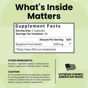 Luma Nutrition Citrus Bergamot 1000mg Per Serving - Citrus Bergamot Supplement - Heart Health Support - Made in the USA - Veteran Owned - 60 Capsules, 30 Servings
